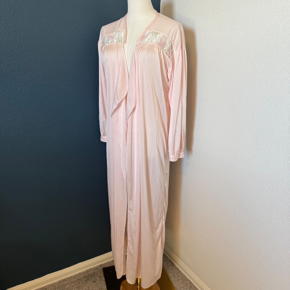 Vintage Coquette Balletcore King Whale Long Lace Trim Robe OS Pink